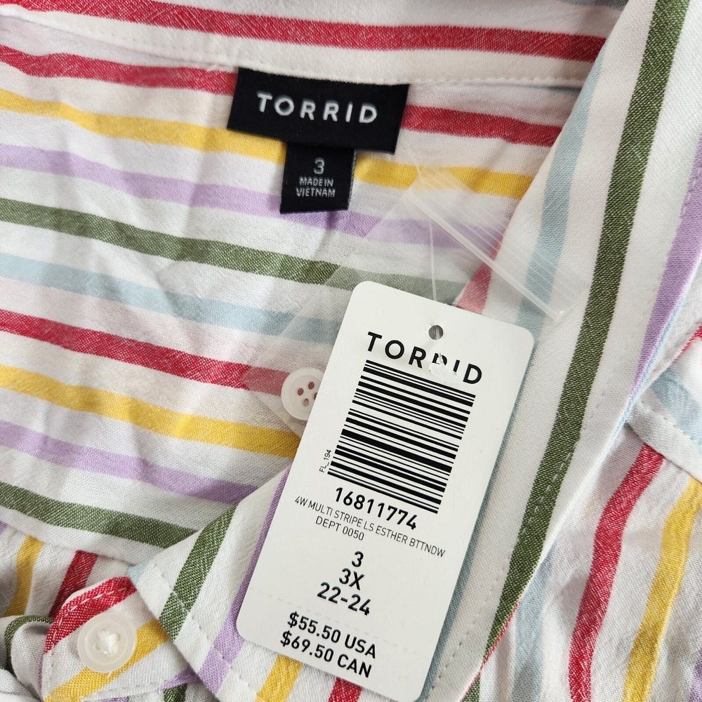 Torrid NWT Shirt Top Womens 3X Lizzie Rayon Crepe Button Up Long Sleeve Striped - Picture 12 of 13